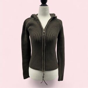 Y2K Army Green Fitted Zip Up Sweater